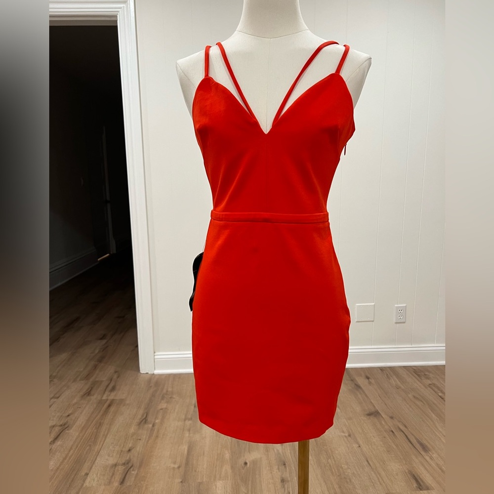 Bebe PLUNGING NECK Double STRAP DRESS Size Small